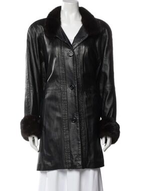 Chosen Couture Collection Black Leather Coat With Real Mink Fur Accents L/XL